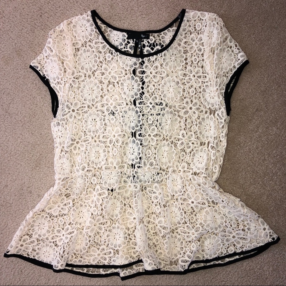 Cream Lace Peplum Bow Back Top - Picture 5 of 8